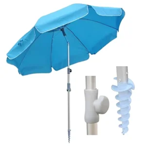 7′ Portable Beach Umbrella with Sand Anchor, Tilt Pole and Adjustable Height