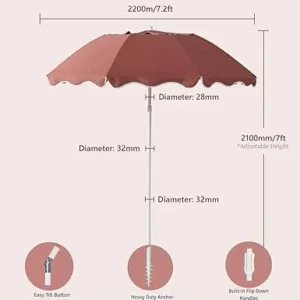 7.2FT Patio Beach Umbrella with UPF 50+ Sun Protection, Adjustable Height and Tilt, Portable
