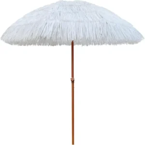 7.5ft Hula Thatched Tiki Hawaiian Style Umbrella, 10 Ribs, UPF 50+, Double Canopy, Adjustable Height, Tilt, Carry Bag