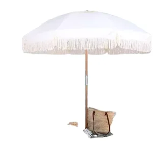 7.5ft UPF 50+ UV Resistant Steel Frame 190T Nylon Beach Umbrella with Fringe Tassel for Camping