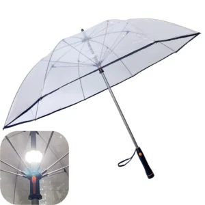 7013 LED Straight Umbrella, Durable Windproof Fiberglass Ribs, Transparent POE Canopy, Custom Print
