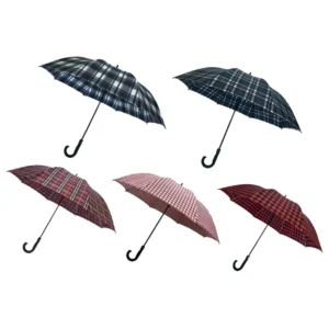 7075 Auto Open Golf Umbrella Factory Supply 8K Windproof Fiberglass Plaid Fabric High Quality Big Size Straight Umbrella