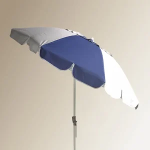 7FT Blue Heavy-Duty UPF 50+ Tiltable Aluminum Scallop-Fringe Beach Umbrella with Screw for Family Travel