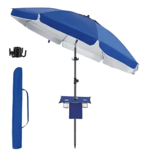 7FT Heavy Duty Windproof Waterproof Oxford Beach Patio Umbrella, UPF 50+ PU Coating, Carry Bag