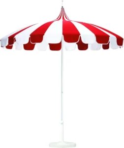 7ft / 8.5ft Beach Umbrella Pagoda Style Patio Umbrella White Pole Red/Natural for Patio Garden Pool Backyard Stripe