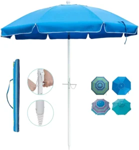 7ft Beach Umbrella with Sand Anchor, Push-Button Tilt, Carry Bag, UV 50+ Protection and Windproof Design