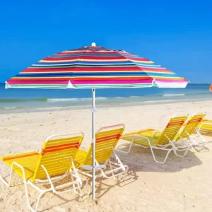7ft Beach Umbrella with Sand Anchor & Tilt Aluminium Pole Portable UV 50+ Protection with Carry Bag