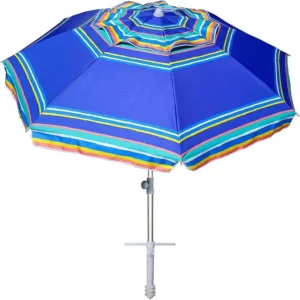 7ft Heavy Duty Adjustable Height Aluminum Beach Umbrella High Wind Resistance UPF 50+ Sun Protection