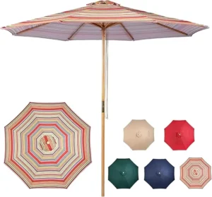 7ft Outdoor Wooden Garden Patio Sunshade Umbrella for Beach and Courtyard