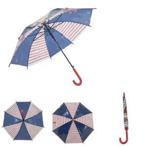 8-Rib Animal Multicolor Long Umbrella, Manual Open, Windproof, Black Hook Handle