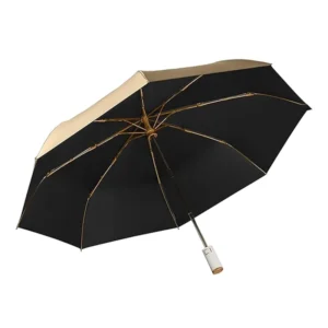 8-Rib Auto Open Close Folding Umbrella With Golden Button And Ergonomic Handle 99% Anti-UV For Women