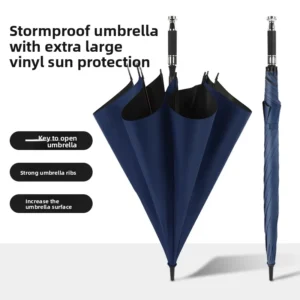 8-Rib Automatic Golf Umbrella Customizable Logo Fiber Straight Shaft Business and Car Use
