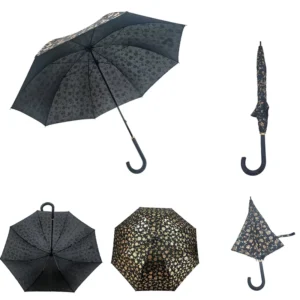 8-Rib Bright Yellow Long Umbrella Semi-Automatic Windproof Custom English Print Plastic Hook Handle