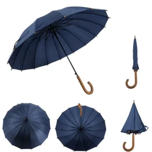 8-Rib Double-Layer Straight Stick Umbrella, Colorful Logo Print, Wood Crook Handle