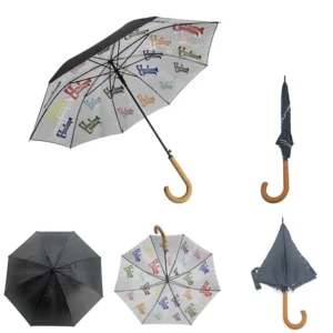 8-Rib Double-Layer Straight Umbrella with Wood Crook Handle