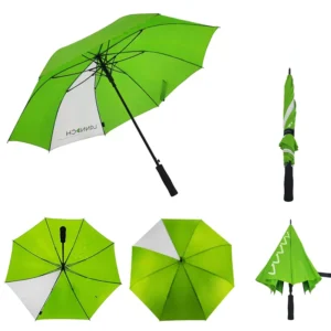 8-Rib Fluorescent Green and White Contrast Straight Umbrella with Custom Logo, Foam Handle, Semi-Automatic
