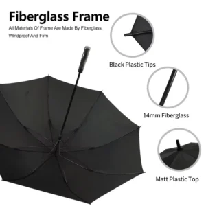 8-Rib Full Fiberglass Windproof Golf Umbrella 27/30 Inch Large Waterproof UV Protection Umbrella