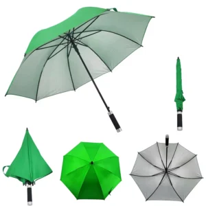 8-Rib Green Silver-Coated Semi-Automatic Windproof Golf Umbrella with Anti-Slip Grip and Custom Logo