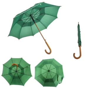 8-Rib Green Wood Crook-Handle Straight Umbrella Custom Logo Promotional Strong-Wind Umbrella