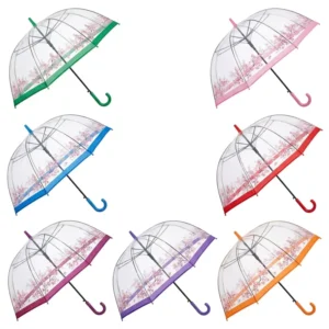 8-Rib Iron-Frame Straight Transparent Umbrella with Customized Pattern