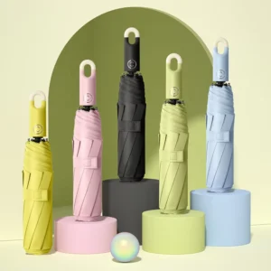 8-Rib Lock-Release Fully Automatic 3-Fold UV Protection Sun and Rain Umbrella