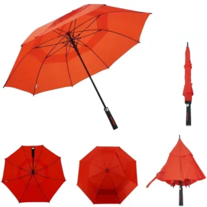 8-Rib Red Auto-Opening Double-Layer Windproof Golf Umbrella
