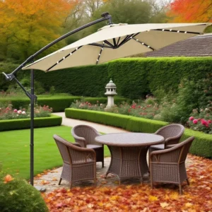 8-Rib Solar-Light Patio Parasol with Straight Pole, Waterproof Cafe Garden Umbrella for Hotel, Resort, Villa, Beach, and Courtyard Use