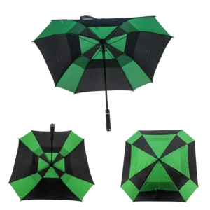 8 Ribs Black Green Split Golf Umbrella Auto Open Windproof Umbrella with Non Slip Grip Custom Logo Square Style