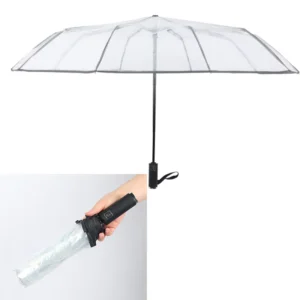8 Ribs Clear Travel Umbrella Windproof Automatic Open and Close Transparent Foldable Compact Umbrella for Rain Wedding