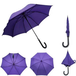 8 Ribs Matte Black Crook Handle Stick Umbrella Deep Purple Plain Custom Logo Promotional Umbrella Suitable Business