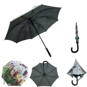 8 Ribs Matte Black Crook Handle Stick Umbrella Double-Sided Oil Painting Figure Full Print