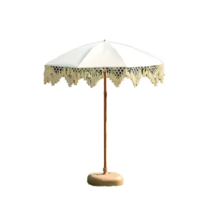 8-Steel-Rib Tassel-Edge Outdoor Patio Garden Umbrella Pongee UPF 50+ Black Glue Sun Umbrella