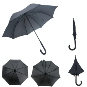 8-rib Matte Black Stick Umbrella Solid Black Plastic Crook Handle Straight Umbrella