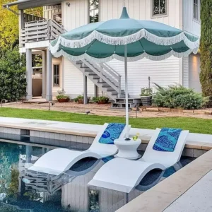 8.5 ft Outdoor Macrame Tassel Aluminum Vintage Pagoda Garden Patio Beach Umbrella With Fringe Edge