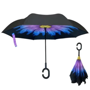 8008 Double Layer Inverted Umbrella with Flower Printing, Manual Control, and Hands-Free Handle