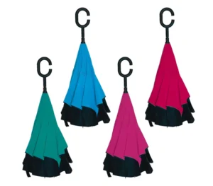8040 Double-Layer Windproof Inverted Rain Umbrella with Custom Printed Logo, C Handle, and Manual Control