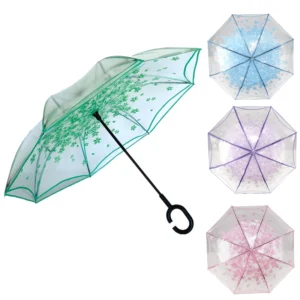 8045 Factory Transparent POE Fiberglass Straight Umbrella Manual Open Flower Patterns Clear 106cm Open Diameter