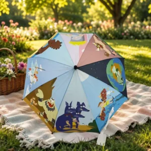 84cm 190T Pongee Digital Print Metal Frame J Shape Plastic Handle Manual Open Close Kids Rain Straight Umbrella for School