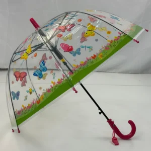 8K 18-Inch Transparent Butterflies Straight Umbrella for Kids Auto-Folding & Paint-It-Yourself Feature