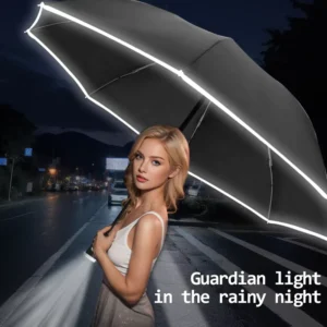 8K Auto-Function LED Umbrella Folding Umbrella Swivel Handle Coating Night Travel Flashlight Custom Logo Mother’s Day Gift Beach