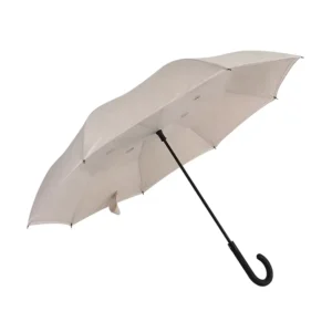 8K Beige J-Handle Reversed Auto-Close Umbrella 23-Inch Pongee Material Straight Design for Adults with Air Vent
