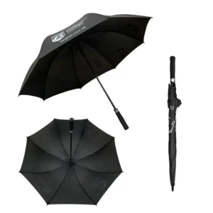 8K Black Automatic Open 30 Inch Straight Golf Umbrella Pongee Material Custom Logo