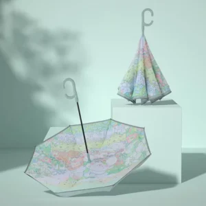 8K C-Type-Handle Hands-Free Windproof Two-Layer Digital-Printing Semi-Automatic Reverse Inverted Umbrella