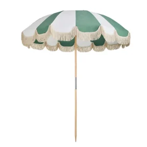 8ft Wooden Pole Canvas Beach Umbrella with Fringing and Large Tassels, Manufacturer