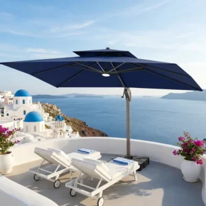 9*12FT Sunshade Umbrella Balcony Deck Hotel Parasol Large Cantilever Umbrella with Light