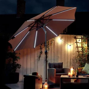 9 Feet Free Power Solar LED Lights Patio Umbrella Parasol Solar LED Lamp Outdoor Bistro Umbrella with Tilt for Backyard