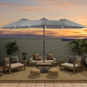 9 Feet White Cotton Large Square Heavy-Duty Commercial Center-Pole Umbrella