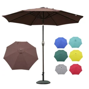 9′ Outdoor Market Patio Umbrella with Auto Tilt Crank, Pole, and Fade-Resistant Canopy