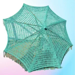 9 ft Green Outdoor Beach Tassel Umbrella, Hotel Crochet Woven Macrame Parasol