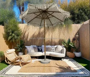 9 ft Hotel Tassel Beach Umbrella Fringe Cotton Rope Woven Crochet Tassel Canopy Parasol